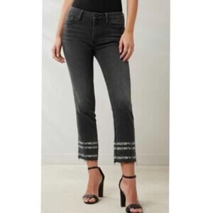 Driftwood Colette Straight Crop Embroidered Snake Print Jeans Washed Black Sz 28